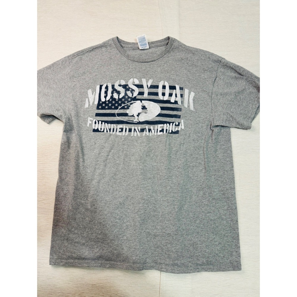 Mossy Oak Mens Founded in America American Flag Graphic T-Shirt Gray Large